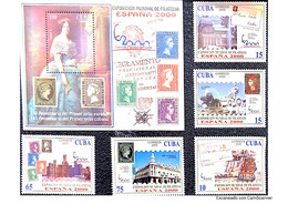 O) 2000 CUBA - CARIBBEAN, PHILATELIC EXHIBITION BILBAO STAMPLEX, QUEEN ISABELLA II, SAPIN CIBELES FOUNTAIN, PALACIO DE C - Sonstige & Ohne Zuordnung