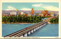 Pennsylvania Harrisburg Skyline Showing Susquehanna River And Bridges Curteich - Harrisburg