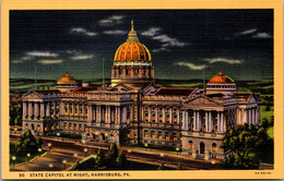 Pennsylvania Harrisburg The State Capitol At Night  Curteich - Harrisburg