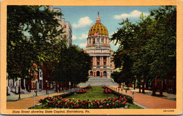Pennsylvania Harrisburg State Street Showing State Capitol Curteich - Harrisburg