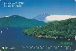 Carte Orange JAPON - Paysage Montagne Volcan Mont Fuji & Bateau - VULCAN Mountain & Ship JAPAN Prepaid JR Card - 358 - Mountains
