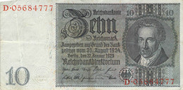 Deutschland 10 Reichsmark, 1924 VF/F (III) - 10 Mark