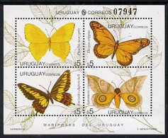 Uruguay 1995 Butterflies Sheetlet Containing Set Of 4 X $5 Values Unmounted Mint - Uruguay