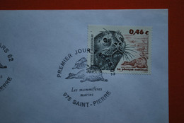 St Pierre & Miquelon Timbre N° 774 -"Le Phoque Commun" Sur Lettre - Oblitération 1er Jour Du 07 Mars 2002 - Cartas & Documentos