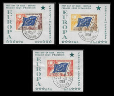 Service  - Lot Des 3 BF Blocs Feuillets 1° Jour  Oblitérés Du 10 - 11 Et 12  Octobre 1958 - Autres & Non Classés