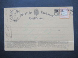 1872 Großer Brustschild Nr. 18 EF Auf Postkarte Der Deutschen Reichspost Nachverwendeter Ra2 Quedlinburg - Lettres & Documents