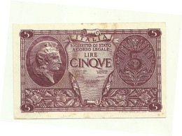 Italia - 5 Lire 1944     ---- - Italië– 5 Lire