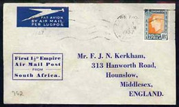 South Africa 1937 First Flight Cover To UK Bearing KG6 Coronation 1.5d Stamp With Special Cachet 'First 1.5d Empire Air - Airmail