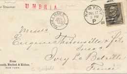USA 1886 Garfiefd 5c Sc 205 Single  On Cover To France - Entry Cds CALAIS A PARIS - PAQUEBOT UMBRIA  Steamer New-York - Covers & Documents