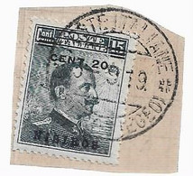 94857) ITALIA-EGEO-NISIRO-20 C. Su 15 C. • Effigie Di Vittorio Emanuele III Tipo Michetti • Grigio -  USATO SU FRAMMENTO - Egeo (Nisiro)