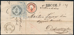 1862 5kr + 15kr Illetékbélyeg Ajánlott Levélen, A Hátoldali Bélyeg Hiányzik / 5kr + 15kr Fiscal Stamp On Registered Cove - Autres & Non Classés