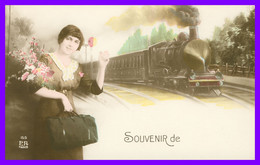 Souvenir De ... - Femme Au Départ - Train En Vapeur - Edit. E.R. - Colorisée - Souvenir De...