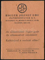 1950 A Rigler József Ede Papírneműgyár Rt. Reklám Jegyzetfüzete, "kultúrával A Reakció Ellen" Jelszóval - Pubblicitari