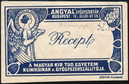 "Angyal" Gyógyszertár Budapest IX. Receptboríték - Pubblicitari