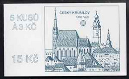 Booklet - Czech Republic 1993 Cesky Krumlov 15kc Booklet (UNESCO Site On Cover) Complete And Fine Containing Pane Of 5 X - Otros & Sin Clasificación