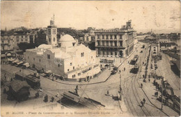 T2/T3 1923 Algiers, Alger; Place Du Gouvernement Et La Mosquée Djemáa Djedid / Mosque, Square, Trams (creases) - Unclassified