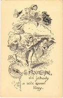 ** T1 Cerven Da Jahody A Sece Kosami Luky / Czech Folklore Art Postcard S: Kresba Mikuláse Alse - Zonder Classificatie