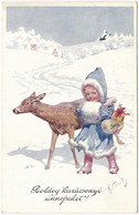 T2/T3 1911 Boldog Karácsonyi Ünnepeket! / Christmas Greeting Children Art Postcard With Deer. B.K.W.I. 2842-5. S: K. Fei - Non Classificati