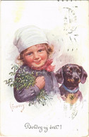 T2/T3 1912 Boldog Újévet! / New Year Greeting Children Art Postcard With Dachshund Dog. B.K.W.I. 2930-1. S: K. Feiertag  - Non Classés