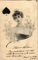 T4 1901 Lady On Playing Card, The Queen Of Spades. Floral (vágott / Cut) - Zonder Classificatie