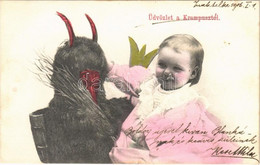 * T2 1906 Üdvözlet A Krampusztól / Krampus With Baby Girl - Non Classés