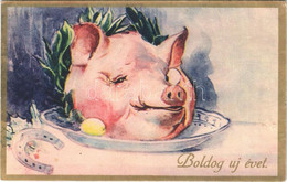 T2 1935 Boldog új évet. Malacfej / New Year Greeting, Pig Head - Non Classés