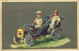 T2/T3 1911 Boldog újévet! Gyerekek Kocsiban / New Year Greeting, Children In Automobile. Litho (EK) - Non Classés