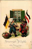 ** T2/T3 Herzinnigste Wünsche Zum Namenstage / German Patriotic Name Day Greeting Card With German Flags. EAS. K. 1022.  - Non Classés