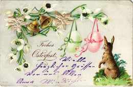 * T4 1900 Frohes Osterfest! / Easter Greeting Card With Rabbit And Eggs. Art Nouveau, Emb. Litho (EM) - Non Classés