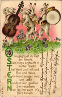 * T3 1906 Ostern / Easter Greeting Card With Rabbit Music Band. M.S.i.B. 70. Art Nouveau, Emb. Litho (EB) - Non Classés