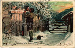 T3/T4 1904 Fröhliche Weihnachten / Christmas Greeting Card, Angels. Litho (szakadás / Tear) - Non Classés