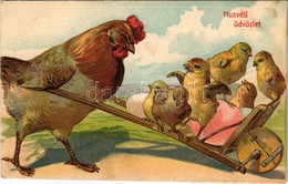 ** T2/T3 Húsvéti üdvözlet / Easter Greeting Card, Chicken With Eggs. Litho (EK) - Non Classés