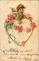 T3 1901 Boldog Újévet! / New Year Greeting Card, Cupid, Roses. Litho (EB) - Non Classés