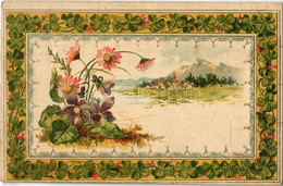 T2/T3 1909 Art Nouveau, Floral Greeting Card With Clovers, Landscape. Litho (fl) - Non Classés