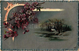 T4 1908 Art Nouveau, Floral Greeting Card With Winter Landscape. Emb. Metallic, Litho (b) - Non Classés