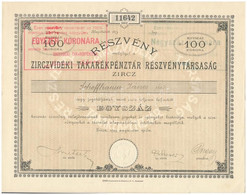 Zirc 1923. "Zirczvidéki Takarékpénztár Részvénytársaság" Névre Szóló Részvénye 100K-ról, Szelvényekkel, Bélyegzésekkel,  - Non Classificati