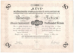 Budapest 1924. " 'KÉVE' Mezőgazdasági Iparfejlesztési és Hitelintézet Rt." 50 Részvénye Egyben, összesen 25.000K-ról, Sz - Non Classificati