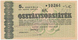 1950. "65. Osztálysorsjáték" 5. Osztály 1/4 Sorsjegy, "C" Sorozat, Felülbélyegzéssel T:III - Non Classificati