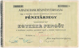 1943. "Hazai Bank Részvénytársaság" Pénztárjegye 1000P-ről T:III- - Non Classificati