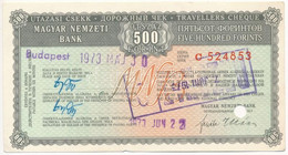 1973. A Magyar Nemzeti Bank Utazási Csekkje 500Ft-ról, Felülbélyegzésekkel, Lyukasztással érvénytelenítve - Non Classificati