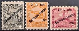 FIUME 1921 - MLH/canceled - Sc# 151, 152, 154 - Fiume