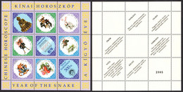 Hungary 2001 Chinese Horoscope China Sheet LABEL CINDERELLA VIGNETTE Buddha Dragon Rabbit Tiger Snake Mouse Bull MNH - Astrology