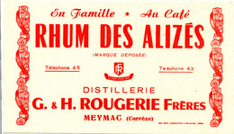 BU 2213 /   BUVARD-    RHUM DES ALIZES  DISTILLERIE  ROUGERIE FRERES  MEYMAC  (CORREZE)  (21,00 Cm X 12,50 Cm ) - Liqueur & Bière