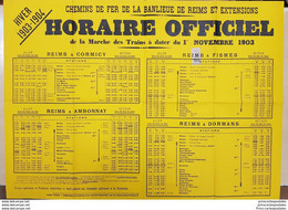 Affiche Ancienne - Horaire Officiel Novembre 1903 Du CBR Reims - Cormicy - Ambonnay - Fismes - Dormans - Autres & Non Classés