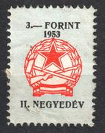 Communist Communism - Membership Stamp - Coat Of Arms FLAG HAMMER RIFLE GUN Red Star - HUNGARY 1953 - Used - Fiscale Zegels