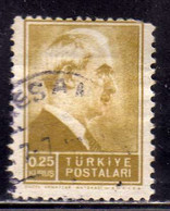 TURCHIA TURKÍA TURKEY 1942 1945 PRESIDENT INONU PRESIDENTE 0.25k USATO USED OBLITERE' - Oblitérés