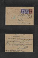 Algeria. 1926 (1 Oct) Bab El Oued - Czechoslovakia, Prague. PARTIAL DOBLE Ovptd Semeuse Stat Card 25c + 2 Adtls, Tied Cd - Algeria (1962-...)