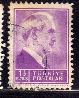 TURCHIA TURKÍA TURKEY 1942 1945 PRESIDENT INONU PRESIDENTE 1 1/2k USATO USED OBLITERE' - Oblitérés
