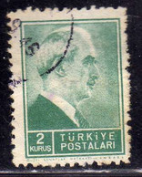TURCHIA TURKÍA TURKEY 1942 1945 PRESIDENT INONU PRESIDENTE 2k USATO USED OBLITERE' - Oblitérés