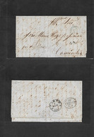 Gibraltar. 1859 (26 April) GPO - Portugal, Caminha (7 May) EL Full Text Via BPO Letter "A" In Blue, Spain San Roque And  - Gibraltar